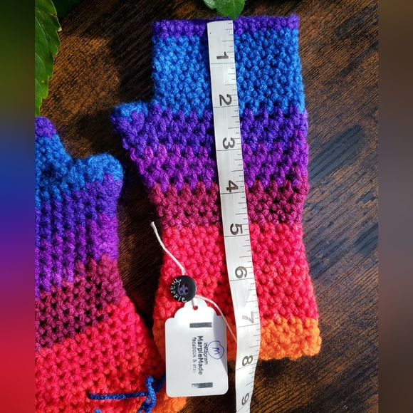 Handmade Fingerless gloves💜 super soft acrylic yarn, MarpleMade Designs, neon - Picture 6 of 7